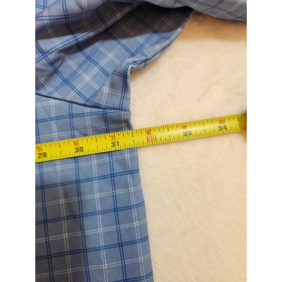 Lands End Golf Polo Shirt Mens 4XLT 4XL Tall Check Blue Long Sleeve Preppy - Picture 6 of 10